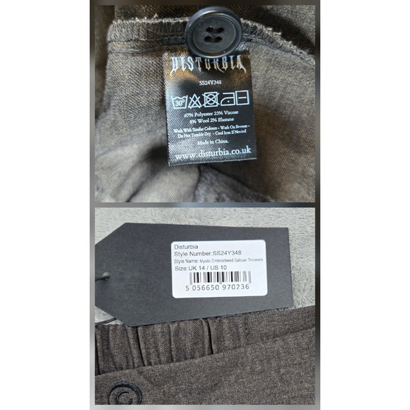 Disturbia Mystic Embroidered Balloon Trousers Pants Brown Womens 10 Goth NWT - Picture 12 of 12